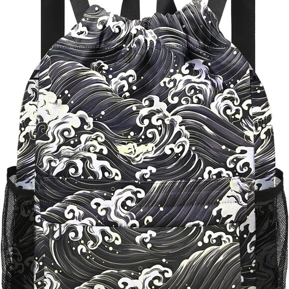 Drawstring Backpack Sports Gym Sackpack with Mesh Pockets Water-Resistant String